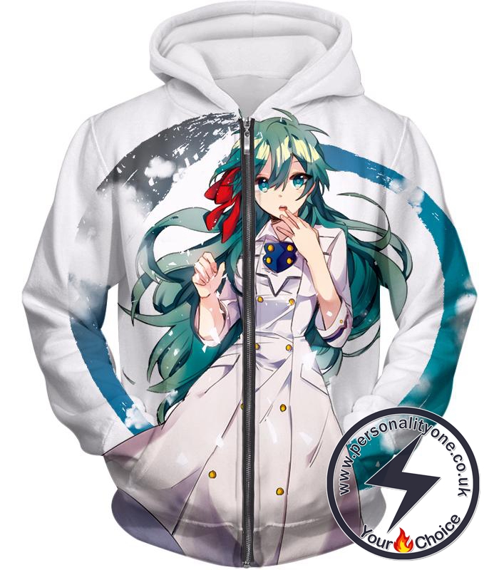 My Hero Academia Cute Blue Haired Anime Girl Super Cool White Zip Up Hoodie